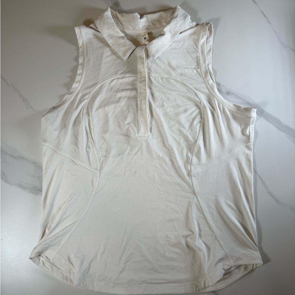 Lululemon Athletica Cream Sleeveless Polo Top